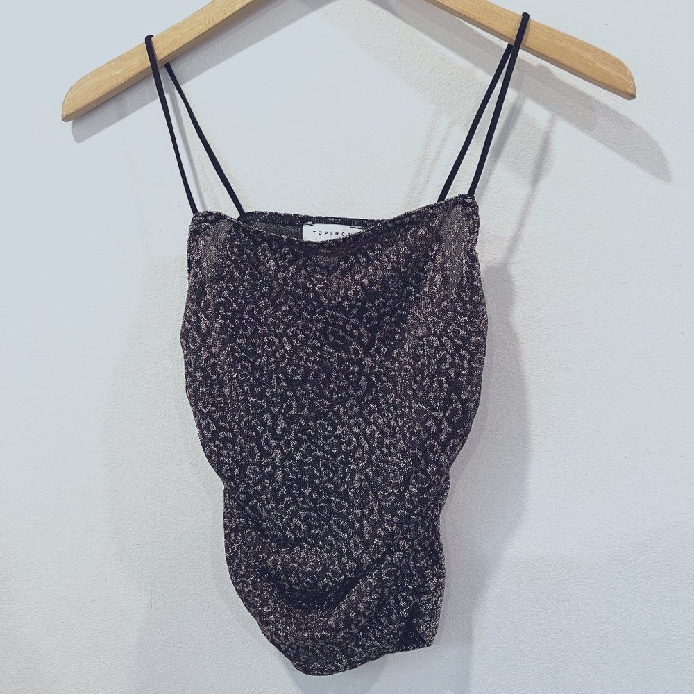 Topshop Gold Shimmer Leopard Print Cami Tank Top Size 2